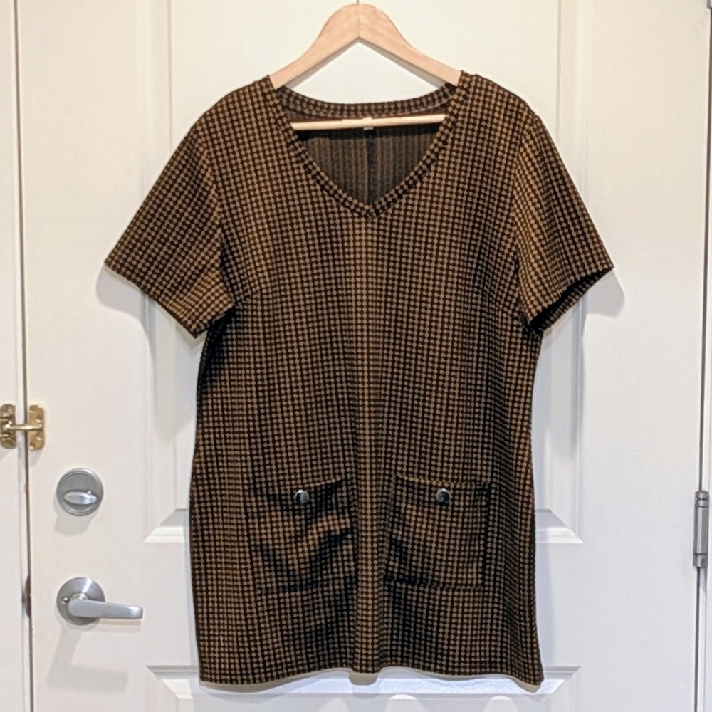 3/$30 EUC Cleo XL Houndstooth Flat Front Pockets Mini Dress Tunic